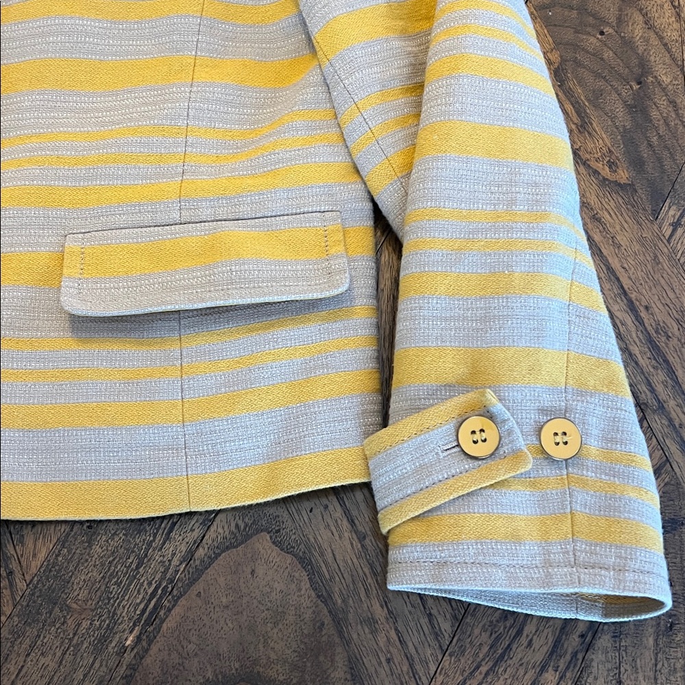 Talbots Double Breasted Lined Cropped Blazer, Yellow/Khaki Striped, Sz Womens 14 - Picture 4 of 9